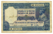 India 10 Rupees 1917 - 1930
P# 7b; #J/96 645666; Signature J. B. Taylor; VF
