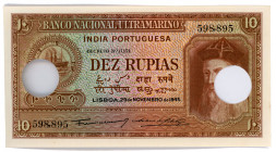 Portuguese India 10 Rupias 1945 RADAR Cancelled Note
P# 36; #598895; UNC