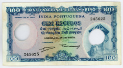 Portuguese India 100 Escudos 1959 Cancelled Note
P# 43; #245625; VF