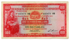 Hong Kong 100 Dollars 1970
P# 183c; #445473 VB; VF