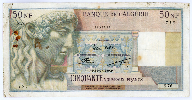 Algeria 50 New Francs 1959
P# 120a; #S.76 1892755; VF