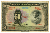 Belgian Congo 50 Francs 1943
P# 16b; #960031; Serie C; VF