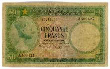 Belgian Congo 50 Francs 1953
P# 27a; #A500427; F