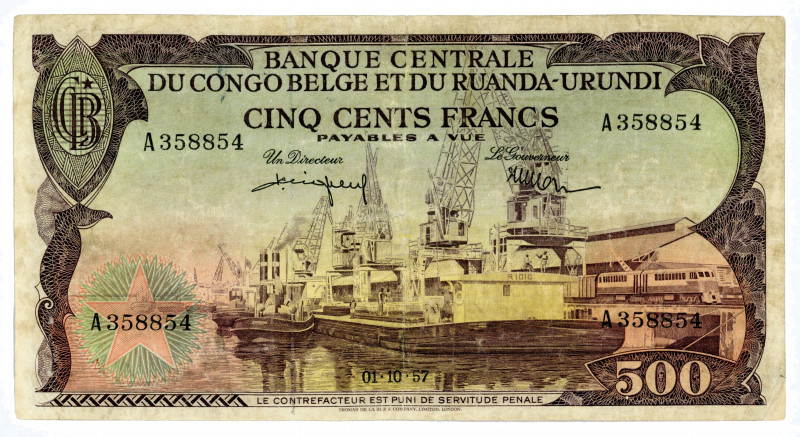Belgian Congo 500 Francs 1957
P# 34; #A358854; Ruanda-Urundi; VF