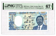 Cameroon 1000 Francs 1992 PMG 67 EPQ
P# 26c; UNC