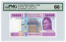 Chad 10000 Francs 2002 PMG 66
P# 610C; # 330767928