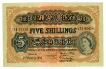 East Africa 5 Shillings 1956
P# 33; #L31 90414; VF