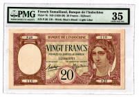 French Somaliland 20 Francs 1928 PMG 35
P# 7b; VF