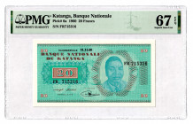 Katanga 20 Francs 1960 PMG 67 EPQ
P# 6a; UNC