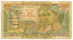 Reunion 10 Nouveaux Francs on 500 Francs 1971
P# 54b; #S.1 01765127; Signature B. Clappier; F