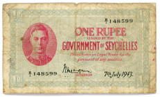 Seychelles 1 Rupee 1943
P# 7a; #B/1 148599; F