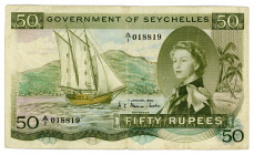 Seychelles 50 Rupees 1968
P# 17a; #A/1 018819; Word SEX discernible in trees at right; VF