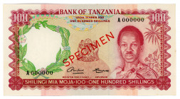 Tanzania 100 Shillings 1966 (ND) SPECIMEN
P# 4s; #A000000; Masai herdsman with animals; aUNC