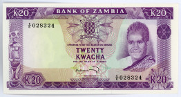 Zambia 20 Kwacha 1969 (ND)
P# 13c ; #6/E 028324; Signature 4; UNC