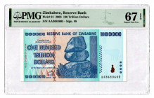 Zimbabwe 100 Trillion Dollars 2008 PMG 67 EPQ
P# 91; UNC