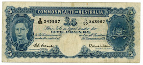 Australia 5 Pounds 1952
P# 27d; #S/53 243957; VF