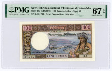 New Hebrides 100 Francs 1975 SUPERB GEM UNC PMG 67 EPQ
P# 18c; #J.1 00831757; Sign. 2