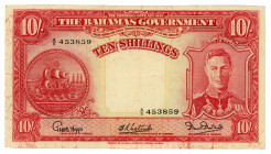 Bahamas 10 Shillings 1936 - 1947
P# 10d; #A/6 453859; VF