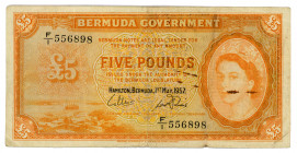 Bermuda 5 Pounds 1957
P# 21b; #F/1 556898; Without security strip; VF