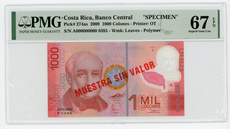 Costa Rica 1000 Colones 2009 Specimen PMG 67
P# 274as; # 0385