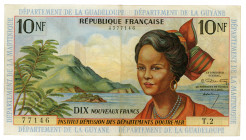 French Antilles 10 Nouveaux Francs 1963 (ND)
P# 5a; #T.2 4377146; VF