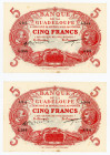 Guadeloupe 2 x 5 Francs 1945 (ND) With Consecutive Numbers
P# 7e; # 494 - 495; XF