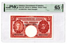Jamaica 5 Shillings 1953 - 1958 PMG 65 EPQ
P# 37b; UNC