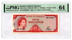 Jamaica 5 Shillings 1964 (ND) PMG 64
P# 51Aa; UNC