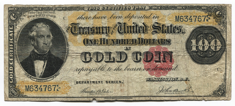 United States 100 Dollars 1882 Gold Certificate
P# 261b; # M634767 C; Teehee/Bu...