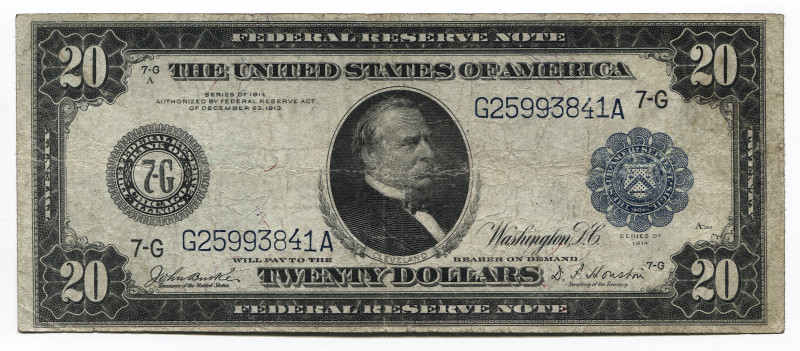 United States 20 Dollars 1914 Federal Reserve Note
P# 361b; # 7-G G25993841A; B...