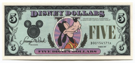 United States Disney 5 Dollars 1987 1st Issue Rare
# D00154171A; Goofy; Treasurer: Scrooge McDuck; UNC