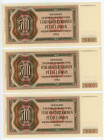 Bohemia & Moravia 3 x 500 Korun 1942 With Consecutive Numbers
P# 12a; # BA 740696 - BA 740698: UNC