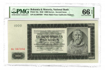 Bohemia & Moravia 1000 Korun 1942 PMG 66 EPQ
P# 15a; UNC