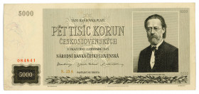 Czechoslovakia 5000 Korun 1945
P# 75a; #084841; Without Perforation; aUNC