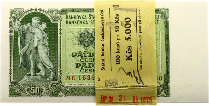 Czechoslovakia Original Bundle with 100 Banknotes 50 Korun 1953 Consecutive Numb...