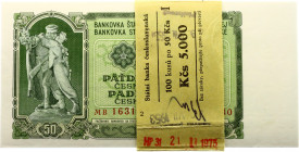 Czechoslovakia Original Bundle with 100 Banknotes 50 Korun 1953 Consecutive Numbers
P# 85b; Bundle with Original Bank Tape; With Consecutive Banknote...