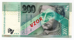 Slovakia 200 Korun 2006 Specimen
P# 45s; # E00000000; UNC