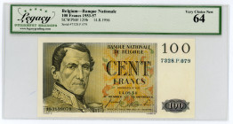 Belgium 100 Francs 1953 - 1957 LCG 64
P# 129b; #7328.P.079; Legacy Currency Grading 64; UNC