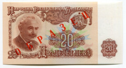 Bulgaria 20 Leva 1974 Specimen
P# 97s; #AA000000; UNC