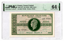 France 1000 Francs 1944 PMG 64 EPQ
P# 107; UNC