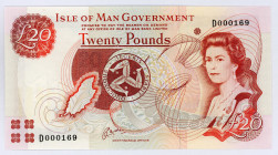 Isle of Man 20 Pounds 1991
P# 43b; #D000169; Low serial number; UNC