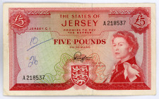 Jersey 5 Pounds 1963
P# 9a; #A218537; Signature 1; VF