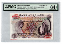 Northern Ireland 10 Pounds 1967 Specimen PMG 64
P# 58s; UNC