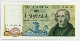 Italy 5000 Lire 1971 - 1977
P# 102c; #HA 194659 W; UNC