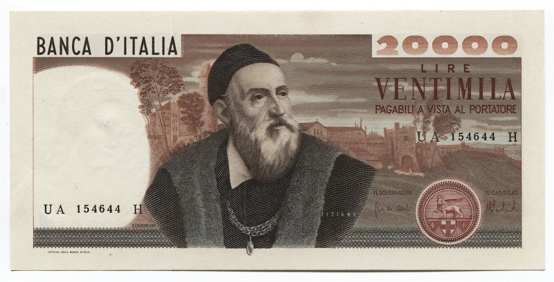 Italy 20000 Lire 1975
P# 104; #UA154644H; UNC