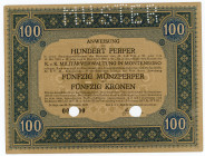 Montenegro 100 Perpera 1917 Muster
P# M154; AUNC-