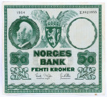 Norway 50 Kroner 1964
P# 32c; #E.9823955; XF
