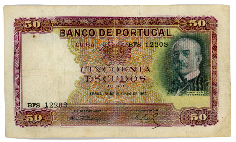 Portugal 50 Escudos 1944
P# 154; #BFS 12208; VF