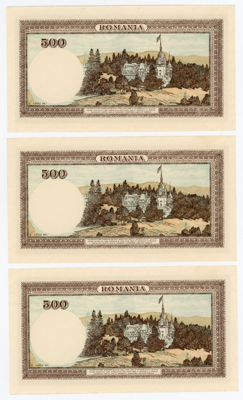 Romania 3 x 500 Lei 1940 With Consecutive Numbers
P# 51a; # S/4 0614771 - S/4 0...