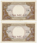 Romania 2 x 1000 Lei 1944 With Consecutive Numbers
P# 52; # 0590 - 0591; UNC
